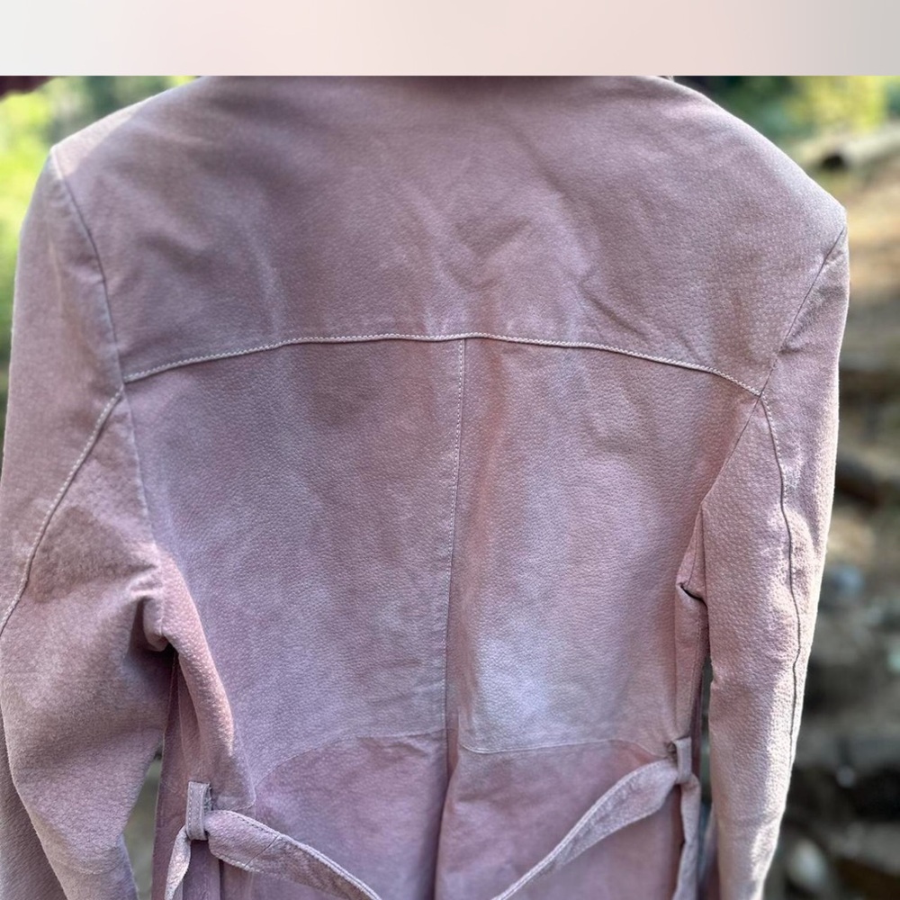 Women's Pink Genuine Leather Suede Jacket - Picture 7 of 7